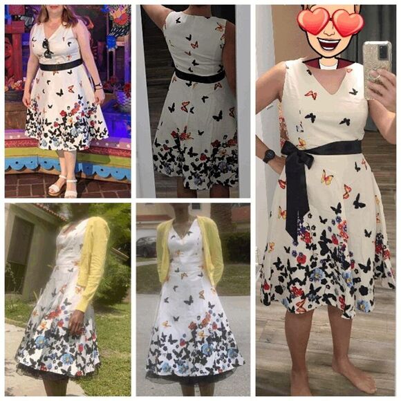 🦋 Pinup Retro Vintage 1950s Butterfly Floral Print Tea Dress with Belt SIZE L N - Picture 6 of 16